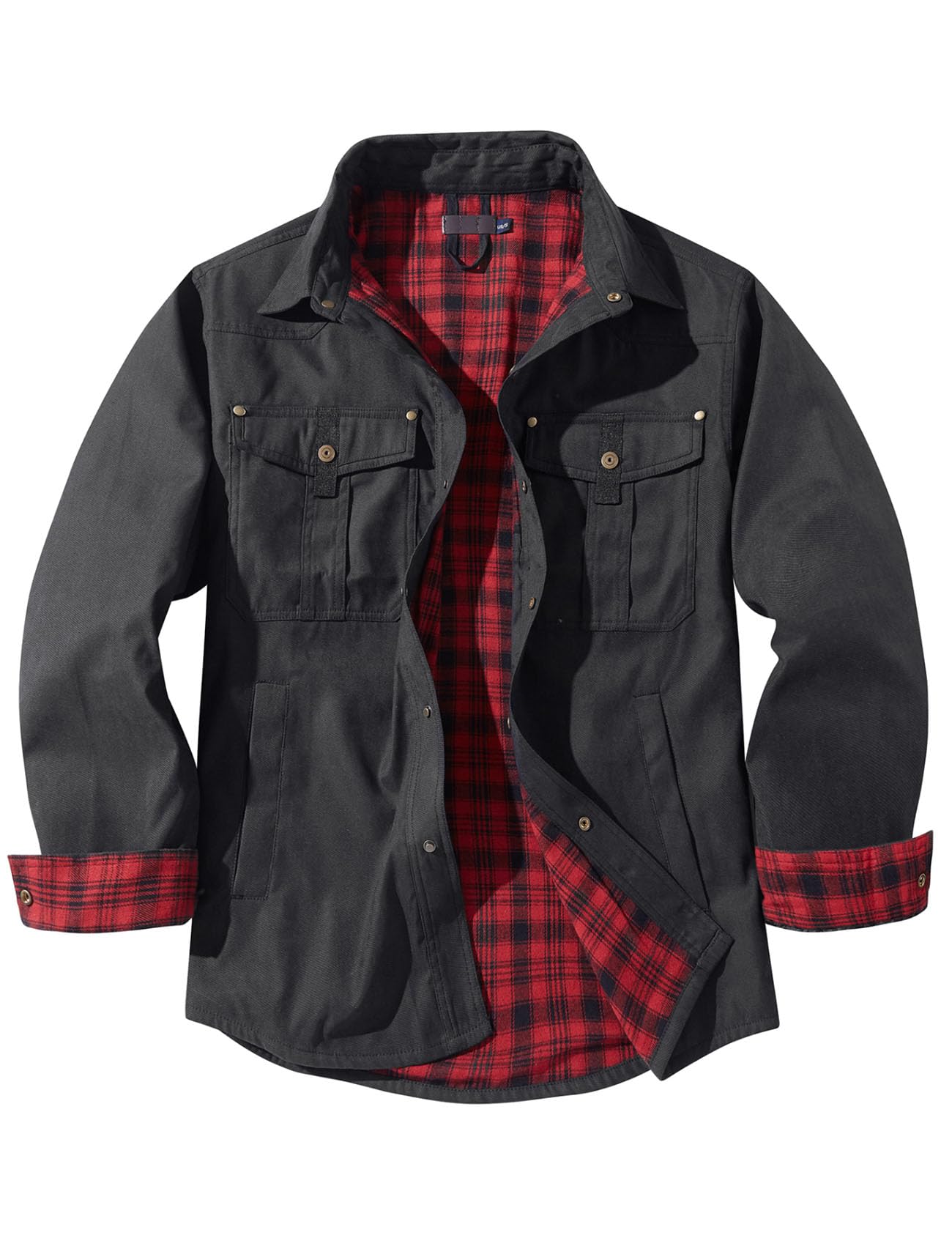 Flygo Mens Flannel Lined Shirt Jacket Lightweight Snap Button Western Jacket Rugged Outdoor Cowboy Shirts Jackets