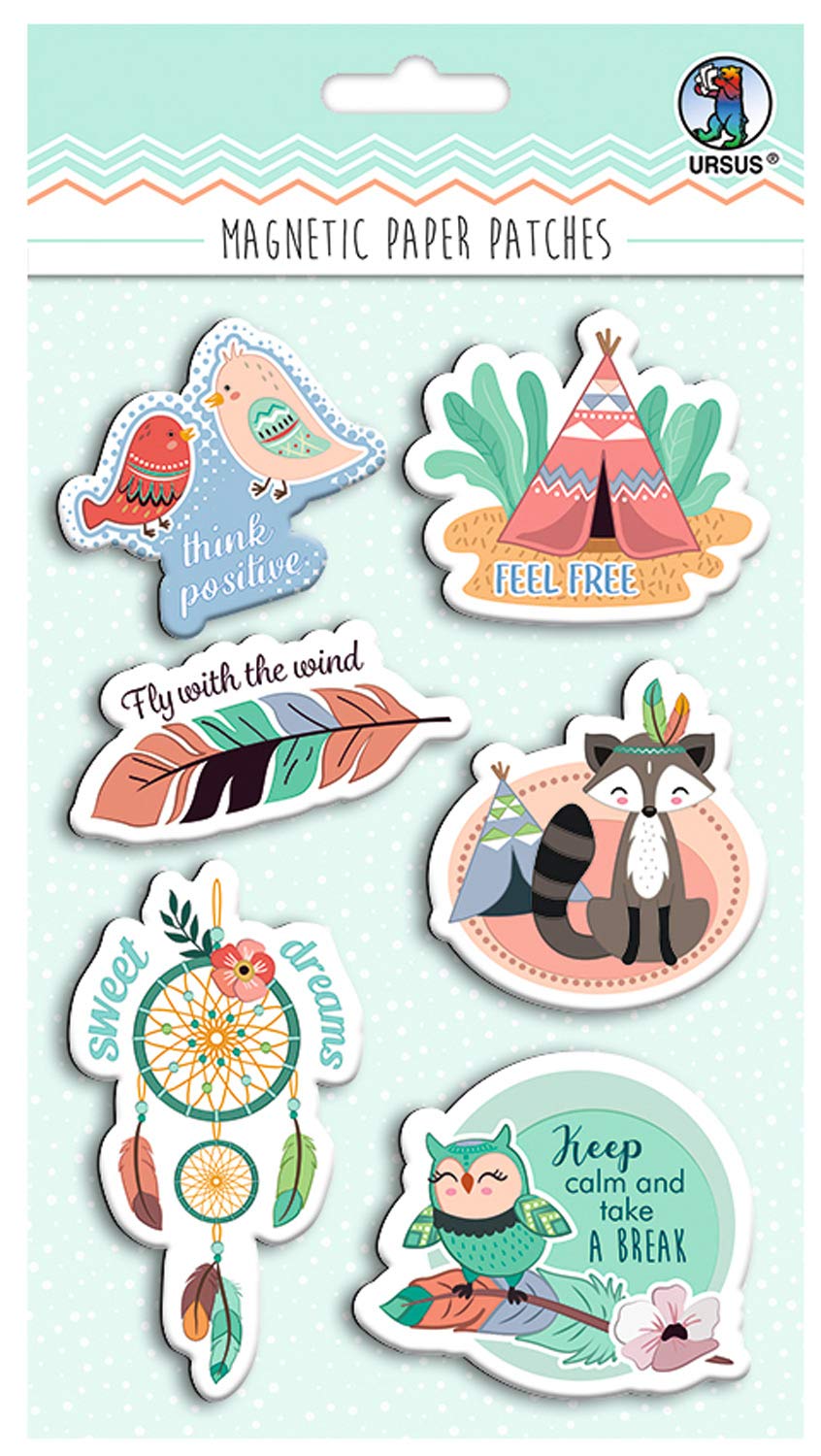 Ursus 43010001 Magnetic Paper Patches Dream for Marking, Decorating and Design, 6 Different Designs, Height 3.5-7.5 cm, Multi-Coloured