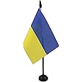 Ukraine Table Flag 4'' x 6'' - Ukrainian Desk Flag 15 x 10 cm - Black plastic stick and base - AZ FLAG