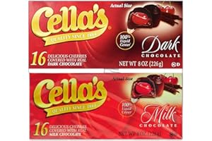 Chocolate Covered Cherries Bundle. Includes 2-8 Oz Boxes of Cella Chocolate Covered Cherries! 1 Box Each: Cellas Dark Chocolate Covered Cherries & Milk Chocolate Comes With a BELLATAVO Fridge Magnet!