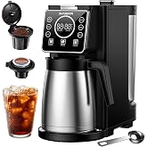 SHARDOR Single Serve &amp; Carafe Coffee Maker, Hot &amp; Iced Coffee Machine for K Cup Pods &amp; Grounds, 6-32oz Brew Sizes, 95oz Removable Water Reservoir, 5 Cup Thermal Carafe, 24H Programmable, Matte Black