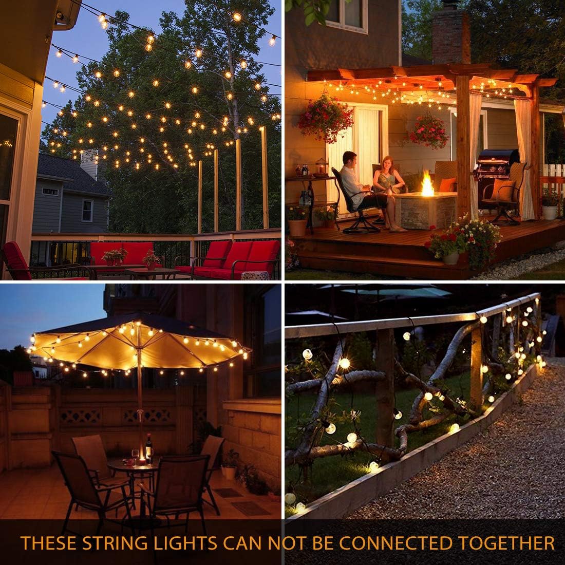 LED Outdoor String Lights - Novtech 38.5FT 30Bulbs G40 Globe String Lights - Waterproof Patio String Lights Outdoor Decorative String Lights for Backyard Bistro Porch Garden Cafe Party - UL Standard - - 