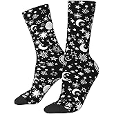 JKJOJIA Star Moon Novelty Socks For Men Women, Funny Crazy Crew Socks Casual Dress Socks Gifts