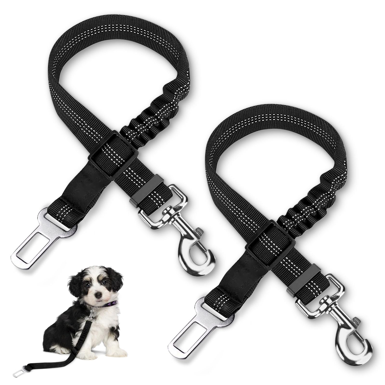 GWAWG 2 PCS Adjustable Dog Seat Belt for Cars with 360° Swivel Hook & Elastic Bungee Strap | Heavy-Duty Anti-Rust Safety Clip, Compatible with Car Seatbelt Buckles (50-84cm, Universal Fit)
