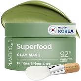 PLANTIFIQUE Korean Clay Mask for Pore Cleansing, Dermatologically Tested | Face Masks Skincare with Kaolin Clay &amp; Superfoods - Hydrating &amp; Soothing &ndash; Mascarilla de Arcilla, Includes Spatula, 3.88oz