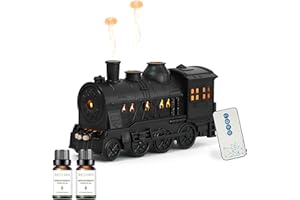 Lonyiabbi Train Diffuser 300ML Essential Oil Diffuser with 2 Essential Oils, Flame Effect Cool Mist Humidifier, Night Light，Retro Train-Shaped Aroma Diffuser for Relaxation, Home Decor & Gifts