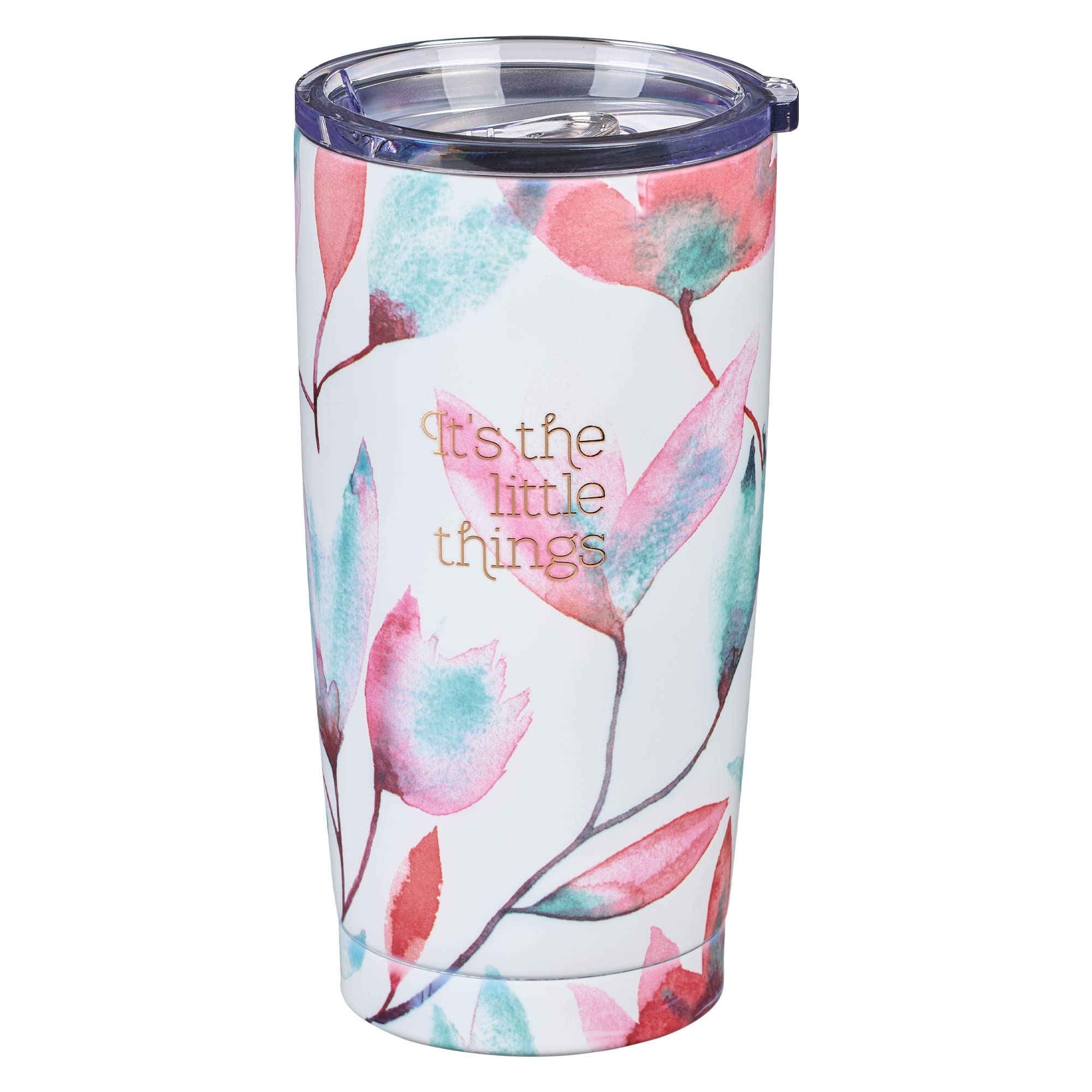 View 1 of ***(MINOR DAMAGE/ LID IS BROKEN)***Heartfelt Insulated Travel Mug It's the Little Things, Pink Petals, Stainless Steel