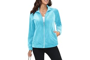 MAGCOMSEN Women's Velour Jackets Full Zip-up Fleece Jacket 2 Zipper Pockets Lightweight Soft Casual Winter Warm Coat