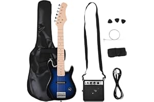 HOMCOM 30 Inch Kids Electric Guitar 3/4 Size Beginner Starter Kit w/ 5W Amplifier, Strap, Strings, Picks, Carrying Case Blue/