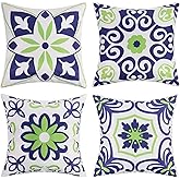 Pyonic Set of 4 Outdoor Pillow Covers 18x18 Waterproof Decorative Throw Pillow Covers Floral Printed Farmhouse Boho Pillowcase for Patio Funiture Garden Navy Blue