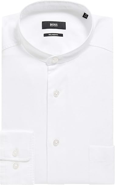 slim fit collarless dress shirt