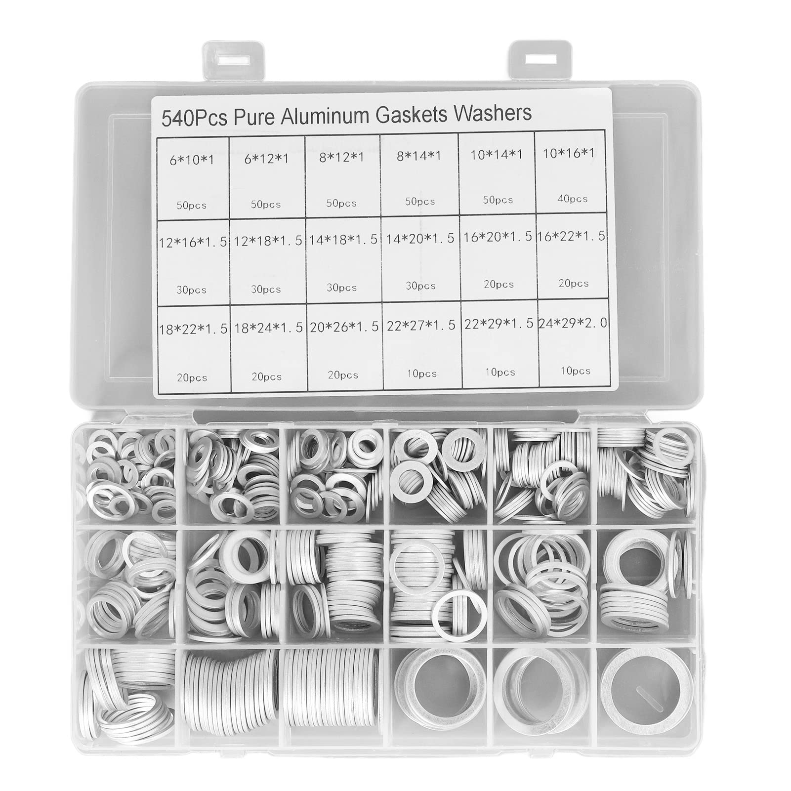 540Pcs Seal Dowty Washer Kit, Comes with Storage Box, 18 Common Sizes, Aluminum Alloy Material, Rust and Corrosion Resistan, Seal Gasket Assortment for Automobiles