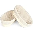 2 Pack 10 inch Oval Bread Proofing Basket, Sourdough Bannetons Bortform Proving Rattan Basket with Linen Liner Cloth, Great f
