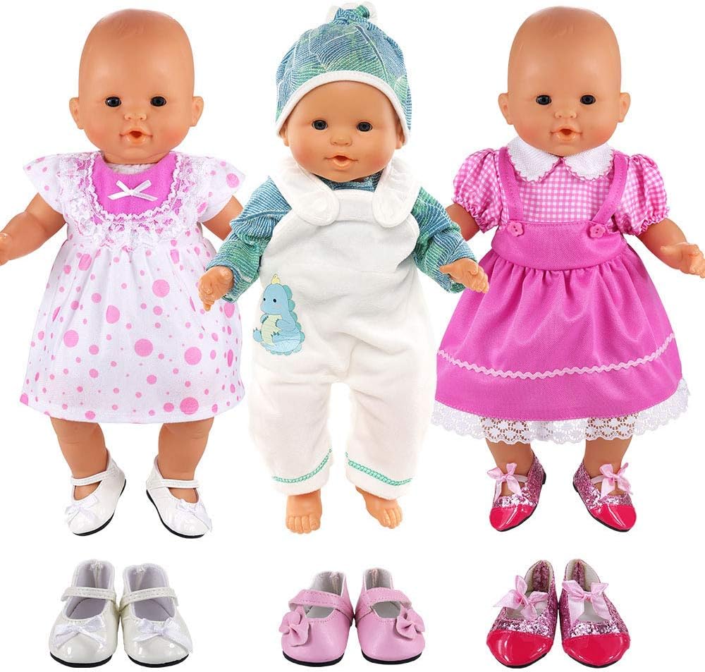 BARWA Handmade 3 Pcs Dresses Clothing and 3 Pairs Shoes Lovely Clothes Costume for 14 to 16 Inch Dolls