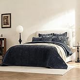 LR Rocaloca Velvet Oversized King Size Quilt Set 3 Pieces Striped Bedspread All-Season Bedding Set Soft Comfort Coverlet 120x120 with 2 Pillowcases 20x36,Blue Gray