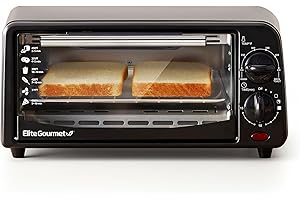 Elite Gourmet ETO236 Personal 2 Slice Countertop Toaster Oven with 15 Minute Timer Includes Pan and Wire Rack, Bake, Broil, T