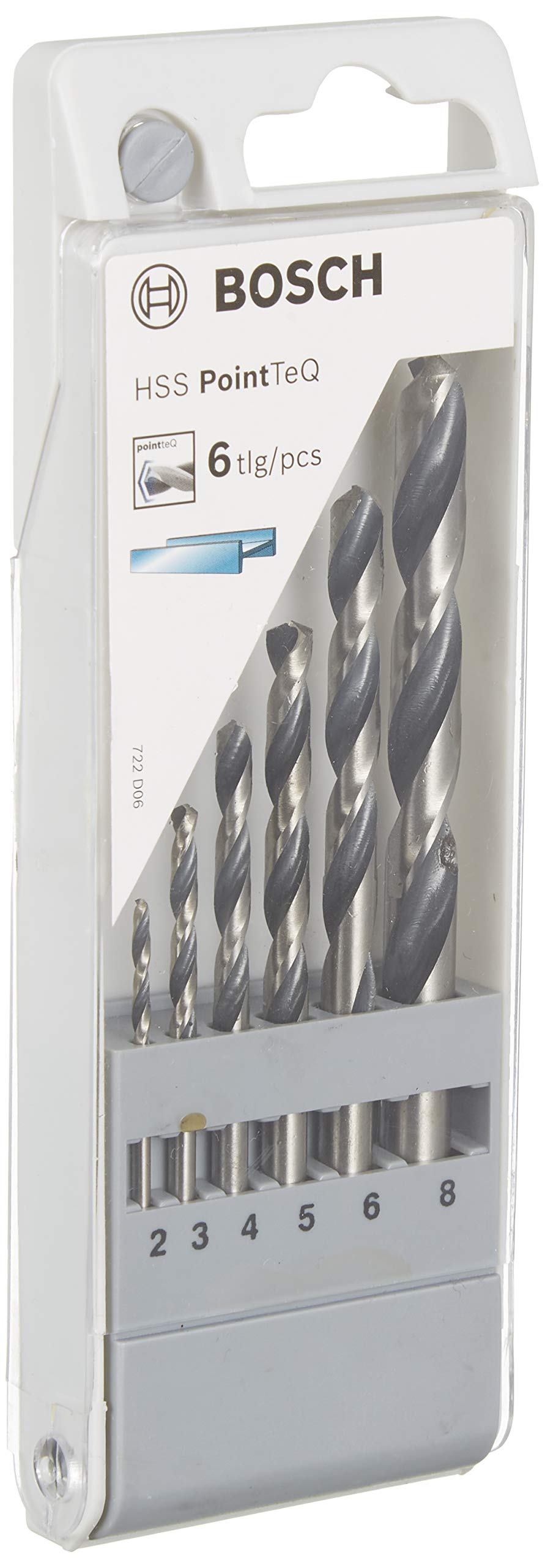 Bosch Professional Professional 2608577346 Metal Twist Drill HSS-Set PointTeQ 6-Piece in Cassette, 2/3/4/5/6/8 mm