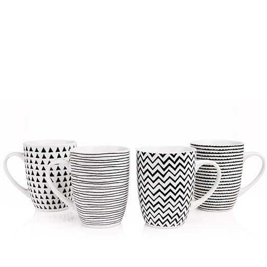 Sabichi Geo Dibujo 4 Piezas Taza Juego Porcelana Té Café Tazas ...