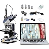 SWIFT Trinocular Compound Microscope SW350T,40X-2500X Magnification,Siedentopf Head,Research-Grade,Two-Layer Mechanical Stage,1.3mp Camera and Software Windows and Mac Compatible