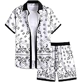 GORGLITTER Men's Beach Vacation 2 Piece Outfits Paisley Shorts Sets Rave Outfit
