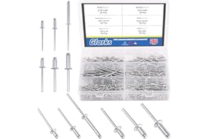 Glarks 210Pcs 6 Size Aluminum Body Steel Mandrel Dome Head Blind Rivets Pop Rivets Assortment Set