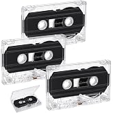 DOPENSPI 3 Pack Blank Cassette Tape, 60 Minutes MicroAudio Cassette Tape | Dictating Microcassette with Storage Case Clear Audio Recording Tape for Speech Music Recording Collectors