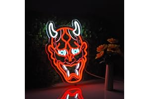 ZODZ Japanese Hannya Mask Neon Sign for Wall Décor Devil Tattoo Studio Shop with Dimmable Switch LED Neon Signs USB Powered A