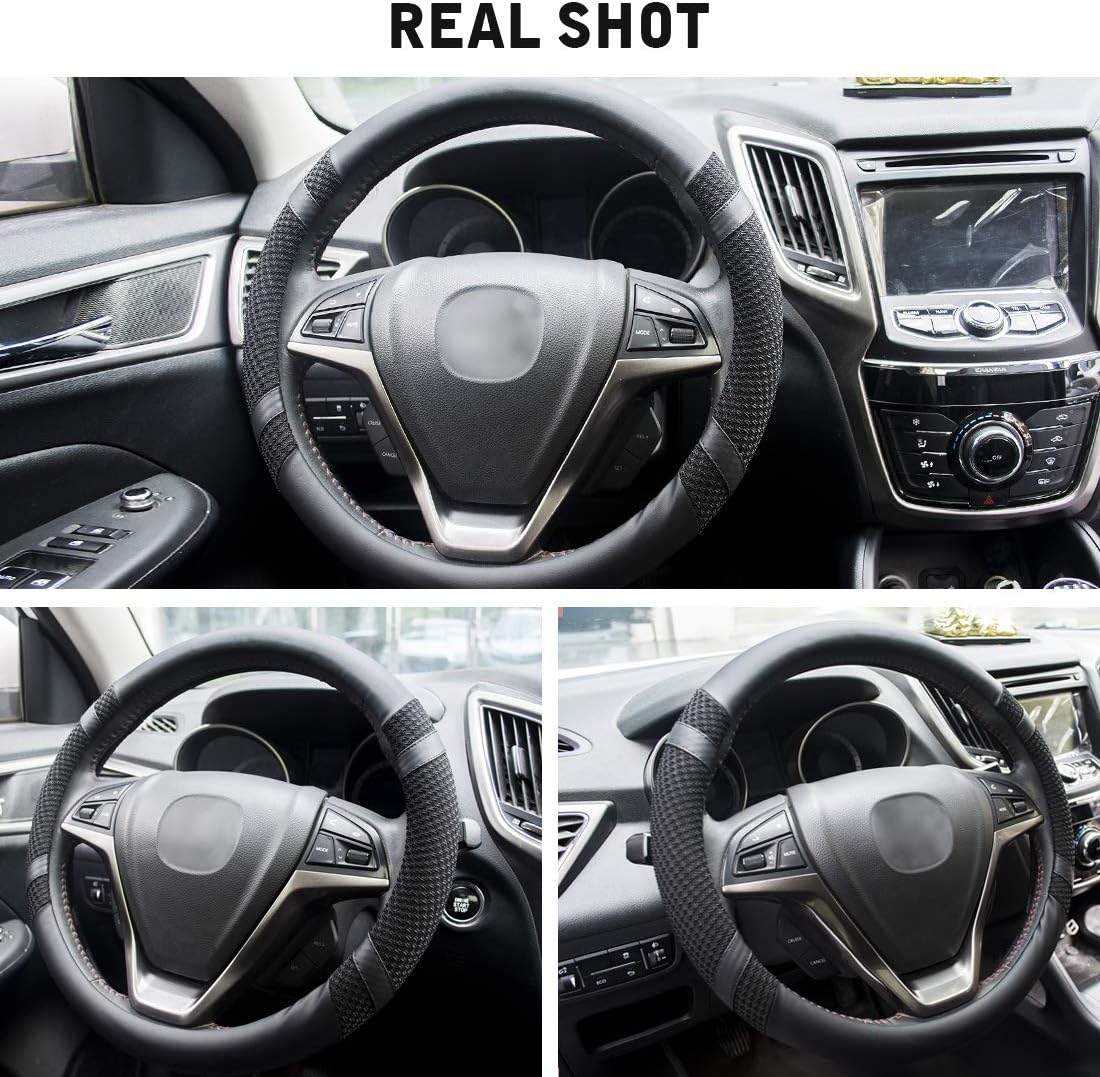 BOKIN Steering Wheel Cover Microfiber Leather and Viscose, Breathable, Anti-Slip, Odorless, Warm in Winter and Cool in Summer, Universal 15 Inches(Black): Automotive