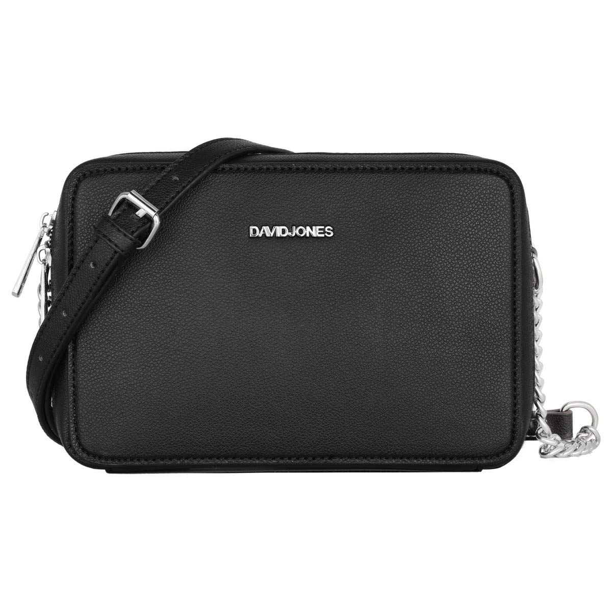 David Jones - Women's Small Square Crossbody Bag - Ladies Chain Shoulder Messenger Bag - PU Faux Leather Zipper Clutch - Little Cute Handbag Fashion Evening Pochette Phone Purse Elegant - Black