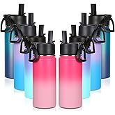 Volhoply 16 OZ Kids Water Bottle Bulk 8 Pack,Insulated Sports Bottles with Straw Lid,Stainless Steel Bottle with Handle Keep Cold & Hot,Double Wall Vacuum Tumbler Cups for School(Assorted, 8)