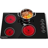 30 Inch Built-in Electric Cooktop 4 Burner, 6700W, 220V Hardwired | ETL Certified, Intuitive Knob Control, Ceramic Glass Surface, Hot Surface Indicator, Compatible with All Cookware