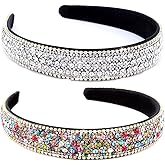 YISSION 2 Pack Wide Rhinestone Headband for Women & Girls - Sparkly Crystal Embellished Hair Hoop, Glittery Fashion Hair Accessories for Parties, Weddings & Daily Wear