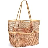 BESSKON Large Beach Bags for Women, Mesh Beach Tote with Zipper, Foldable Pool Tote Bag Travel Beachbag Waterproof Sandproof