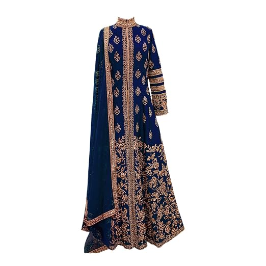 Womens Bangalory Silk Embroidery Semi-Stitched Salwar Suit (Blue, Free Size)