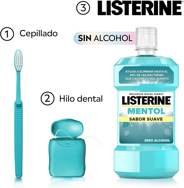 Mentol Sabor Suave (1 x 500 ml), enjuague bucal con flúor, colutorio encías con 24 horas de protección, enjuague bucal sin alcohol para un aliento fresco duradero
