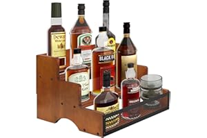 BETSEO 3 Step Liquor Bar Bottle Display Shelf, Coffee Syrup Rack Organizer Syrup Bottle Holder Stand for Coffee, 12 Bottles Storage Shelves for Syrup, Wine, Dressing for Kitchen Coffee (Brown Tawny Color)
