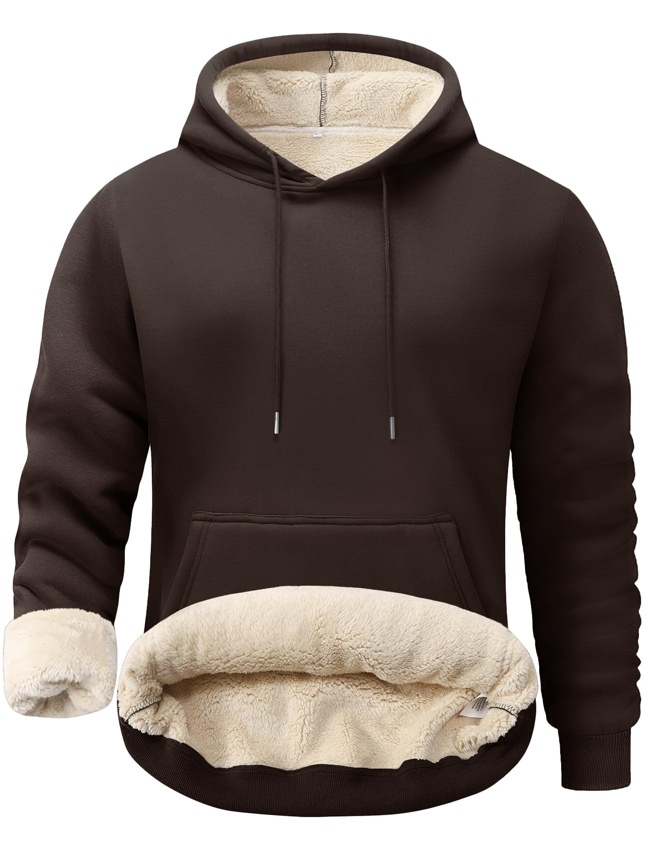 Flygo Men's Casual Fleece Sherpa Lined Hoodie Winter Warm Pullover Hooded Sweatshirt(CoffeeBrown-S) Image