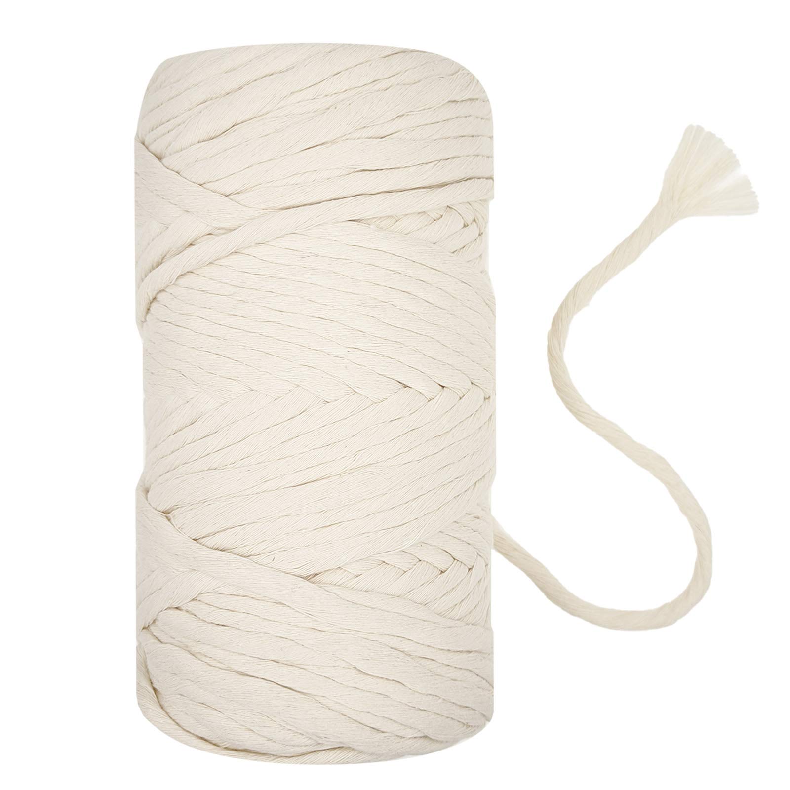 HAND U JOURNEY 6mm Un-Dyed Nature Cotton String, 109 Yards 100 m Single Strand Macrame Rope 109 Yards（100 m）for Weaving,DIY Crafts, Wall Hangings, Plant Hangers, Gift Wrapping and Wedding Decorations