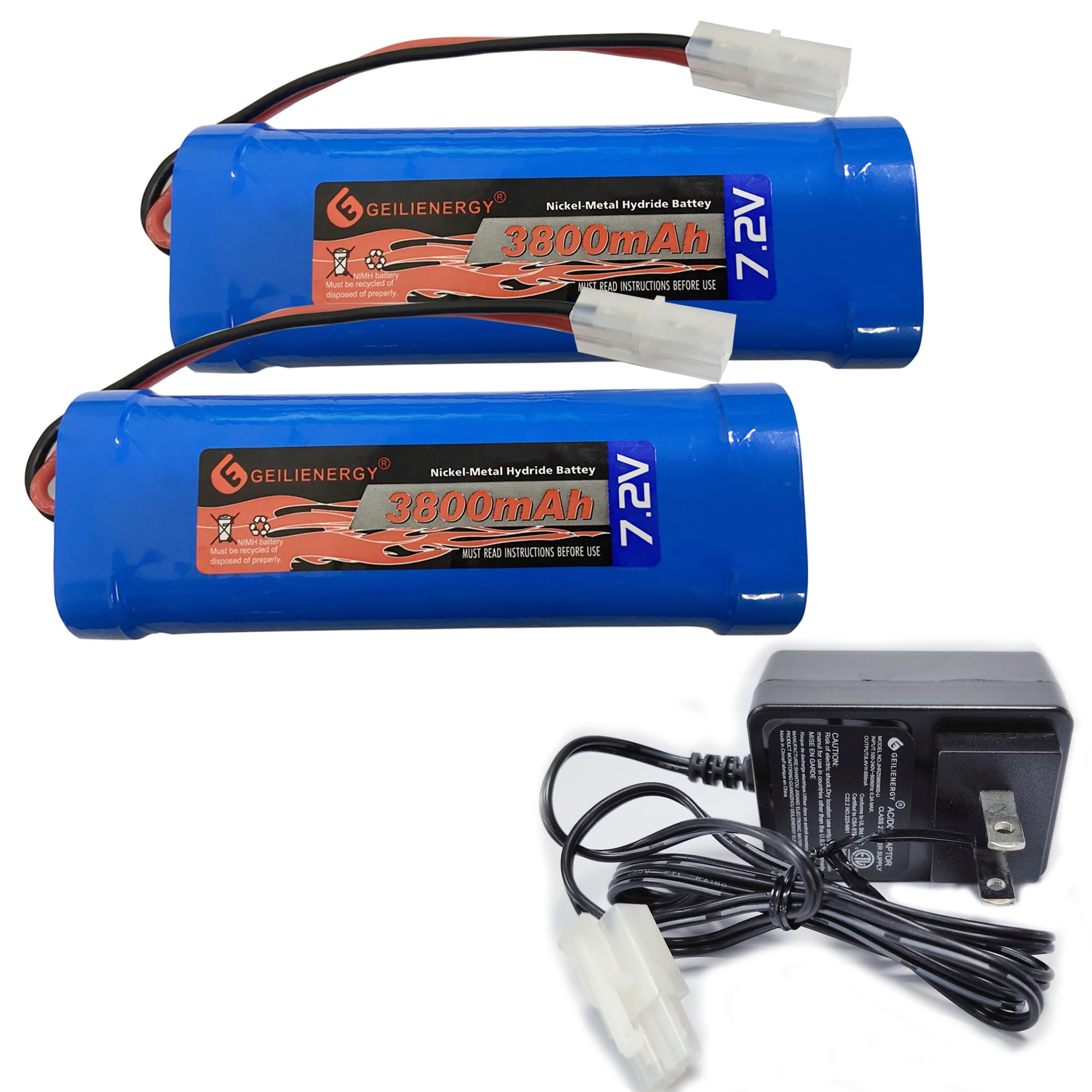 Photo 1 of GEILIENERGY 7.2V RC Battery Pack (2 Pack) 3800mAh High Capacity 6-Cell NiMH Flat Battery Pack w/Standard Tamiya Connector+7.2V Smart Charger(1 PCS)