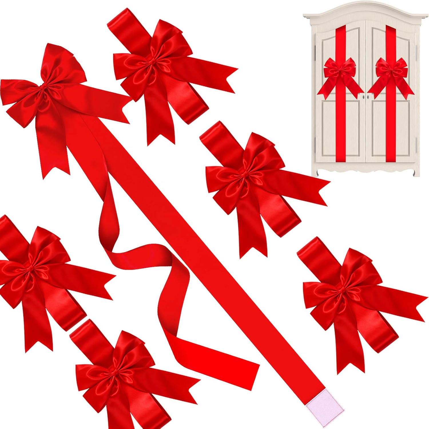 Ornaments - WILLBOND Christmas Cabinet Ribbons Bows Large Red Christmas Door Ribbon Cabinet Bows for Christmas Party Supplies (6 Pieces)
