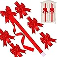 WILLBOND 8 Pcs Christmas Cabinet Ribbons Bows for Kitchen 78.8 Inch Red Large Christmas Door Ribbon Cabinet Bows for Gifts Xm