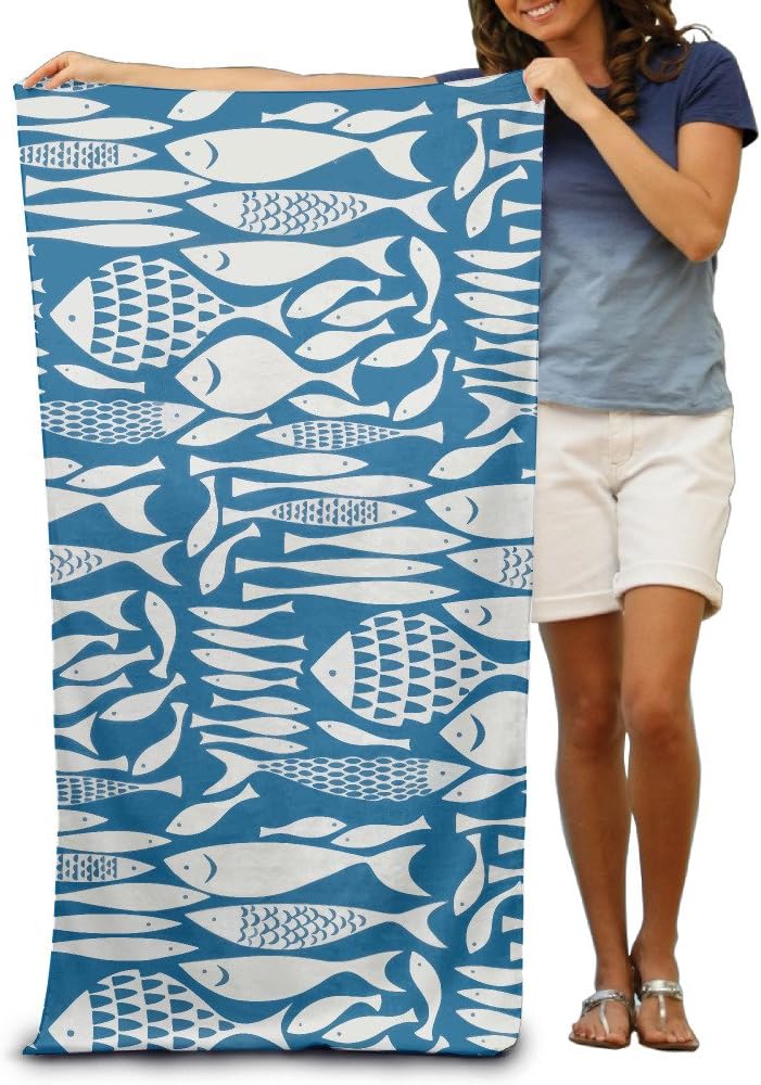Fish Bule Bath/Beach/Pool Towel 31x51 Inches Thick Plush Luxurious Velour Pile - Highly Absorbent