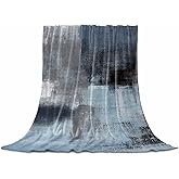 Abstract Flannel Fleece Throw Blanket Grey and Blue Graffiti Oil Painting Ultra Soft Warm Throw Blanket for Bed Couch Sofa Traveling Lightweight Microfiber Fluffy Plush Decorative Throw 50x60 Inch