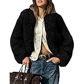 Yimoon Womens Faux Fur Coat Cropped Fur Jacket Fluffy Open Front Winter Warm Outerwear