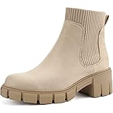 JABASIC Womens Chunky Ankle Boots Slip on Chelsea Boots Elastic Booties