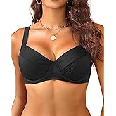 Women's Underwire Push Up Bikini Top - Ribbed Swim Bra 2025 Large Bust Bathing Suit Tops