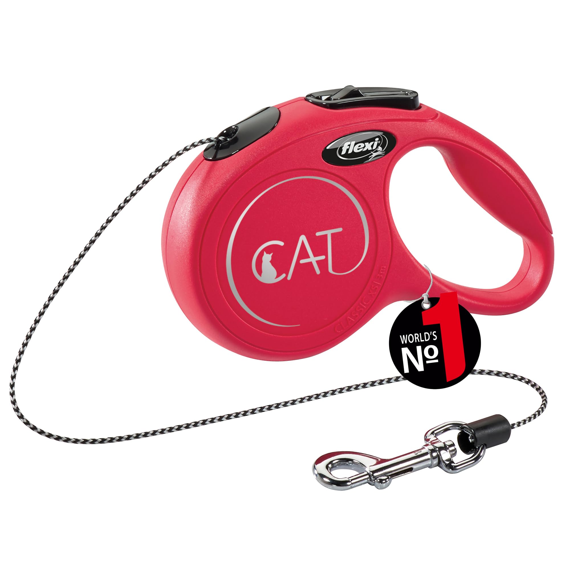 flexi CAT Cord 3 m red, retractable leash for cats up to 8 kg. Only 100 gr. lightweight pocket-size leash 8.2 x 13 cm, handle size for 3 fingers.