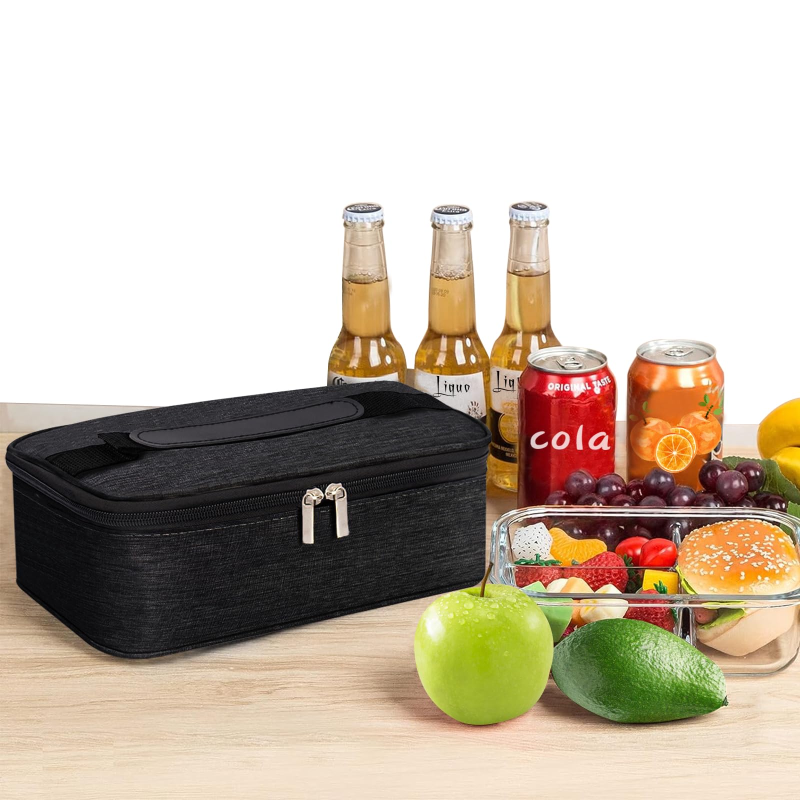 Small Lunch Bag Insulated Lunch Box for Men Women Mini Cooler Lunch Pail with Handle Portable Thermal Leak-Proof Lunch Box Holder Waterproof Cool Bag with Handle for Work,School,Picnic (Black)