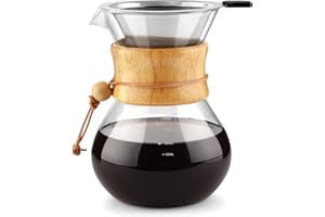 COPOTEA Pour Over Coffee Maker with Double Layer Stainless Steel Filter, 28oz / 800ml Coffee Dripper Brewer, Borosilicate Gla