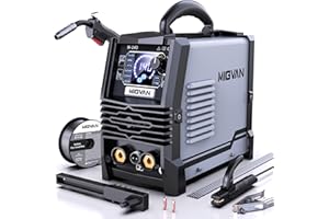 140A MIG Welder, MIGVAN 110V Flux Core MIG/Stick/Lift TIG 3 in 1 Welding Machine with Large LED Digital Display, IGBT Inverter Portable Gasless Welder with Welding Gun and Flux Core Wire